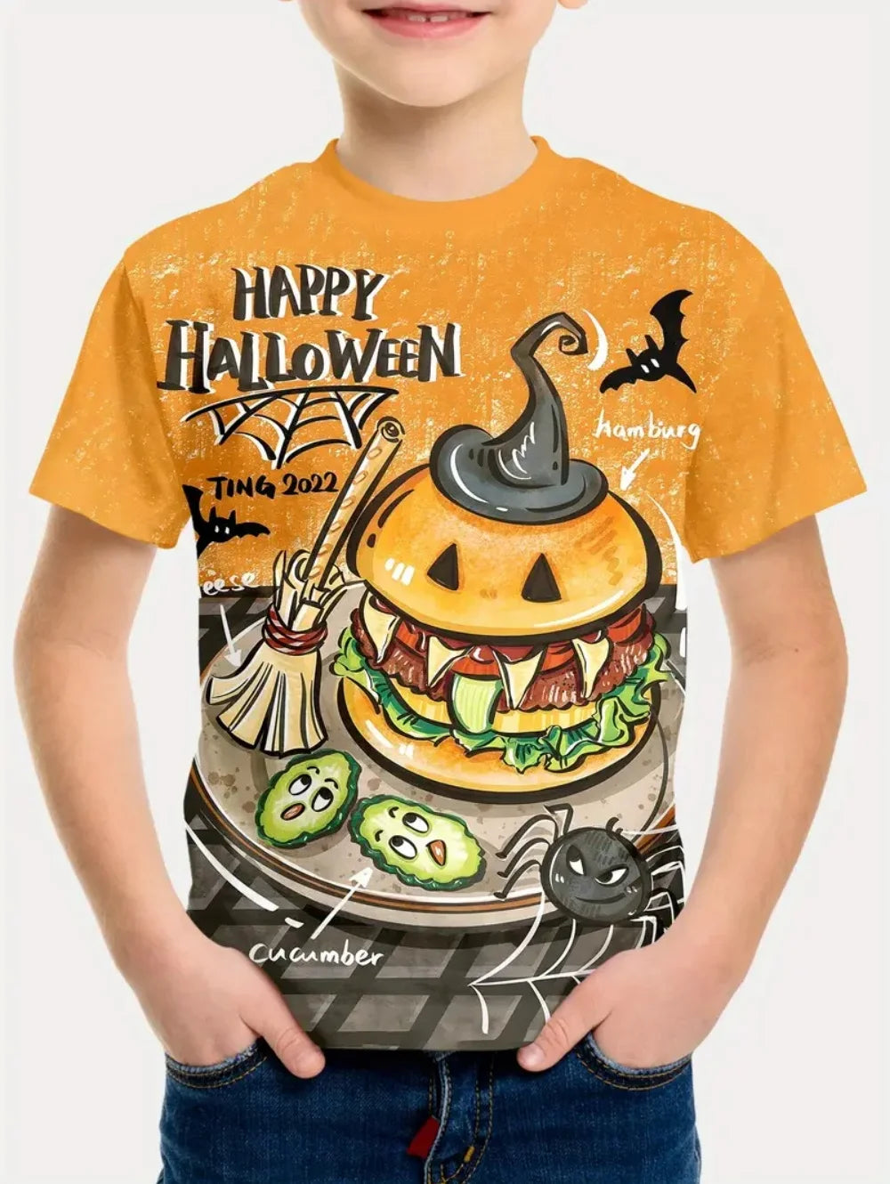 Halloween T-shirt Boys Girls Vintage T-shirt Harajuku  Summer Short Sleeve Top Holiday Girl Clothes Graphic Children's Clothing