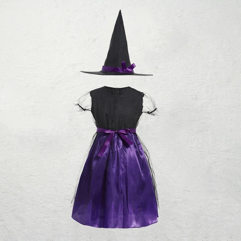 Girls Purple Bat Dress Kids Fancy Cosplay Vampire Demon Costume With Wing Headwear Halloween Carnival Witch Role Play Clothes