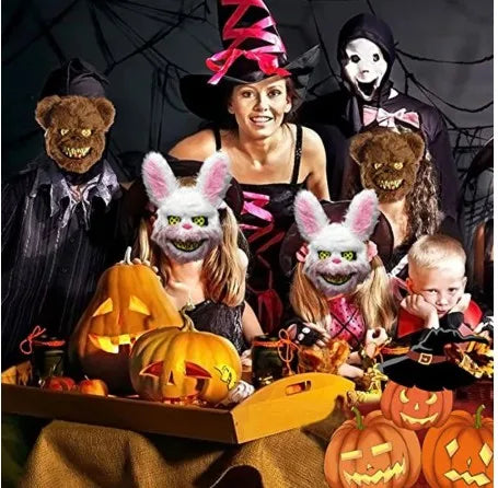 LED Bloody Rabbit Mask Horror Dance Masquerade Cosplay Decoration Cool Glowing Killer Rabbit Mask Scary Bloody Bear Mask For Men