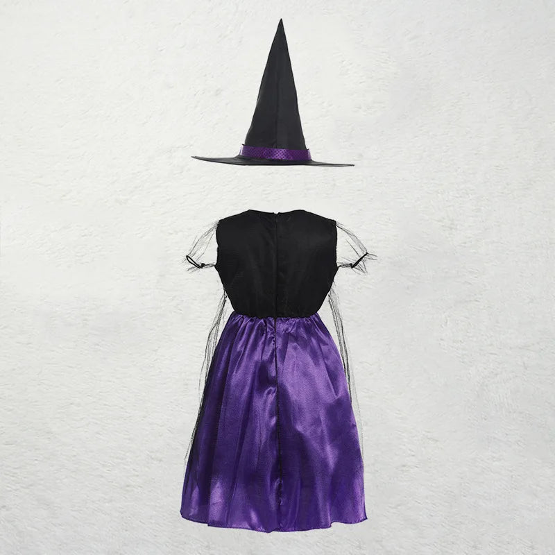 Girls Purple Bat Dress Kids Fancy Cosplay Vampire Demon Costume With Wing Headwear Halloween Carnival Witch Role Play Clothes