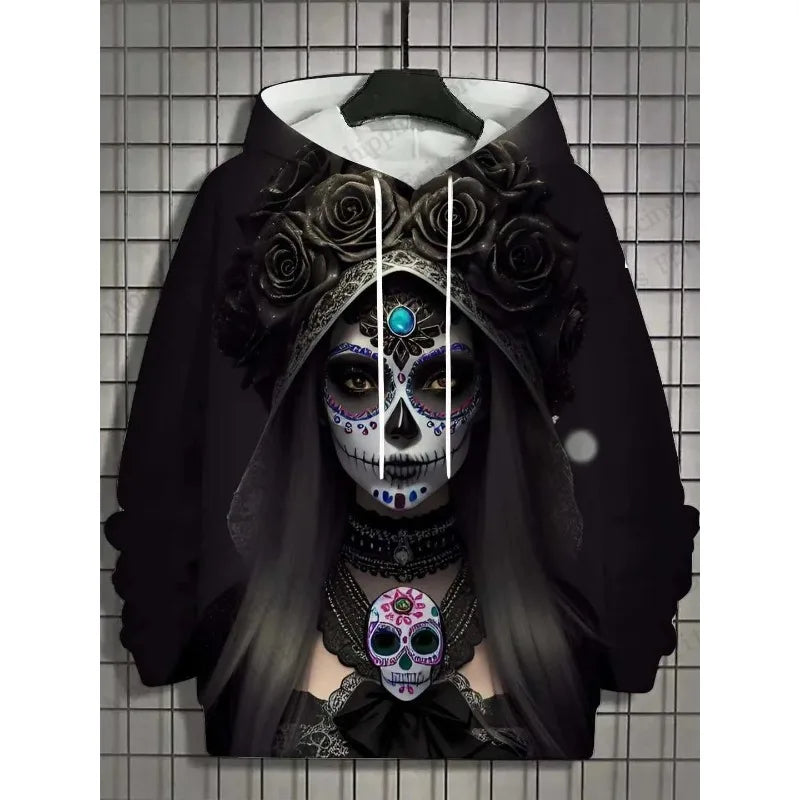 2025 Autumn 3D Printing Halloween Flower Hoodie Women's Fashion Sportswear Oversized Sexy Girl Pullover Sportswear