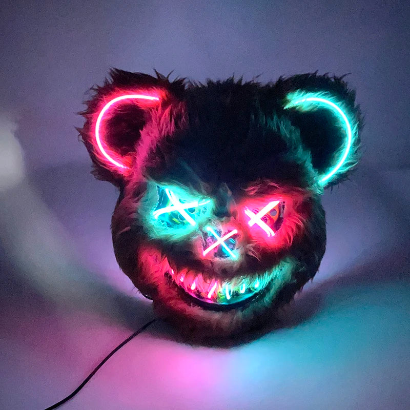 LED Bloody Rabbit Mask Horror Dance Masquerade Cosplay Decoration Cool Glowing Killer Rabbit Mask Scary Bloody Bear Mask For Men