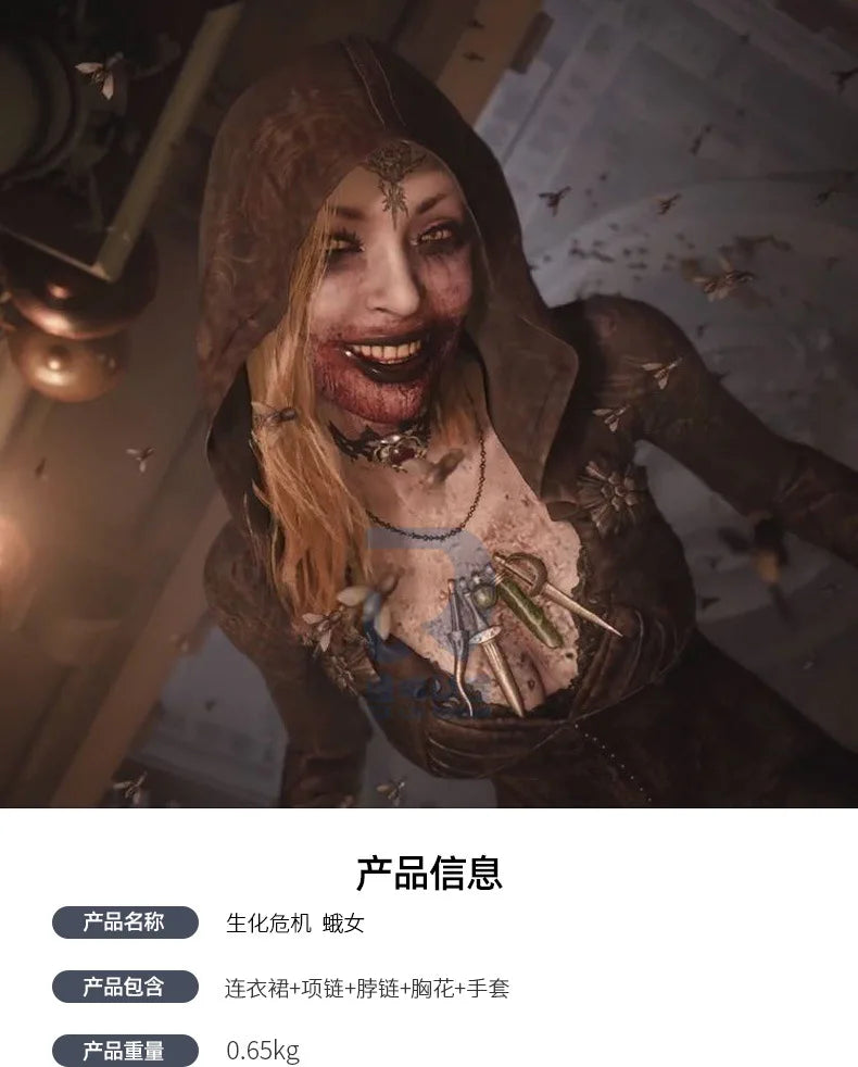 In Stock Moth Lady Evil Cosplay Fantasia Village Vampire Lady Dimitrescu Costume Women Black Dress Halloween Carnival Party Suit