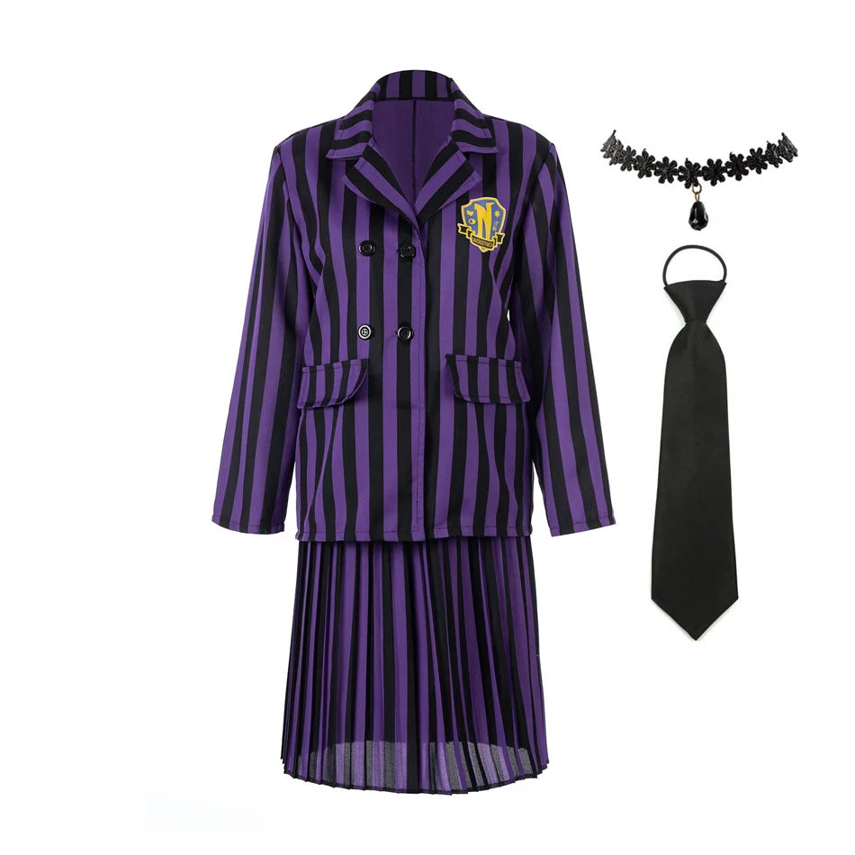 Addams Costumes Girls Black Uniform Suit Birthday Party Halloween Cosplay Dresses For Kids Women