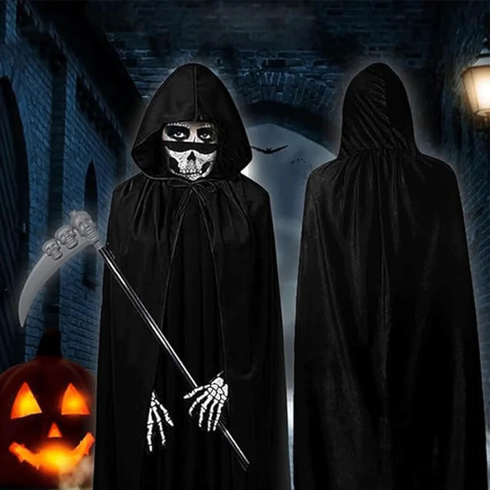 Halloween Grim Reaper Costume Set Halloween Cape Adult Kid Role Playing Props Grim Reaper Ghost Scythe Mask and Gloves Unisex