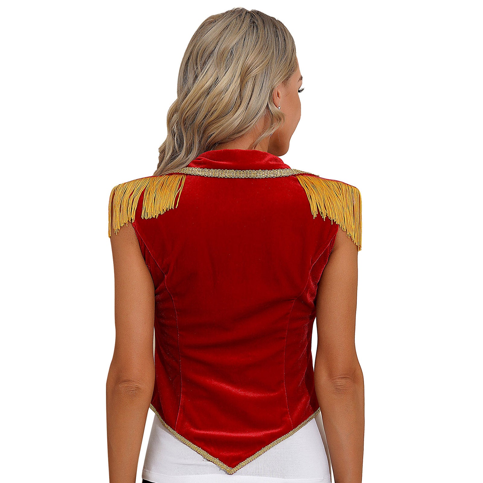 Womens Circus Ringmaster Costumes Halloween Showman Cosplay Tailcoat Lapel Vest Jacket Ringleader Lion Tamer Velvet Waistcoat