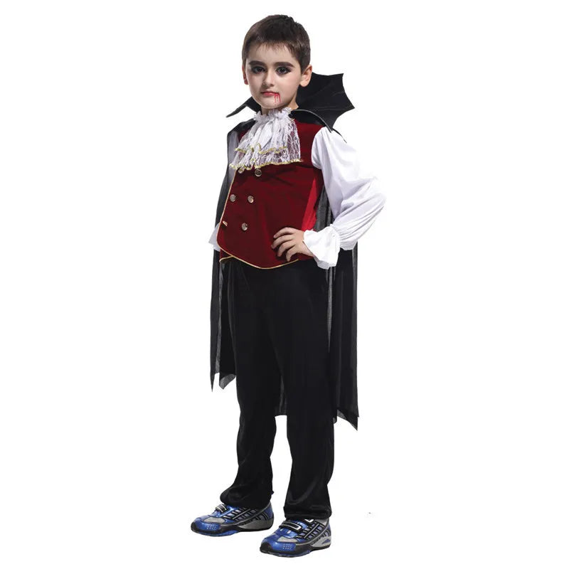 2025 Girls Boys Red Vampire Costume Ghost Bride Gothic Dress Party Kids Cosplay Clothes Halloween Outfit