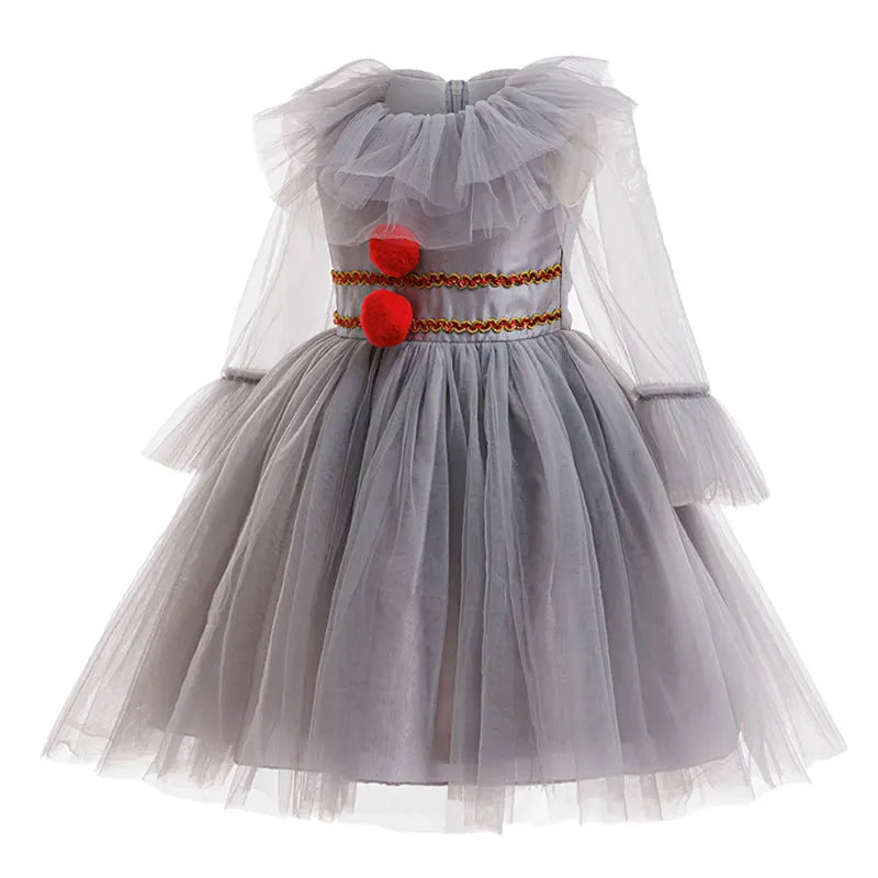 Girls New Gray Joker Dress for Kids 2025 Halloween Carnival Cosplay Creepy Clown Costume Children Dress Up Party Clothes