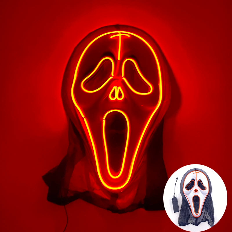 Light Up Japanese Oni Devil Mask LED Luminous Prajna Horror Mask Full Face Halloween Bar Party Props Neon Glowing Demon Mask