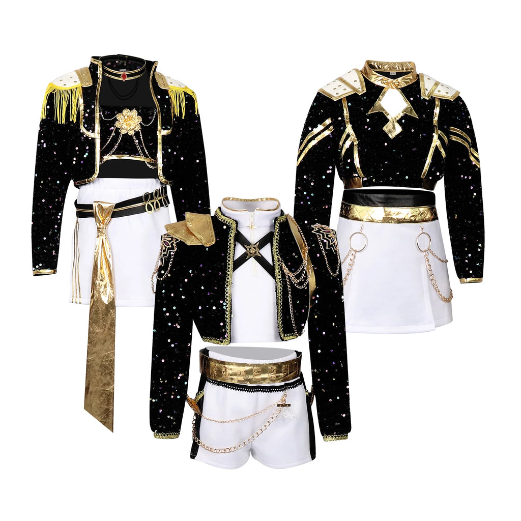 Kids Kpop Devil Hunter Huntrix Rumi mila zuoyi Cosplay costume Black and gold set Children's girl idol role-playing costum