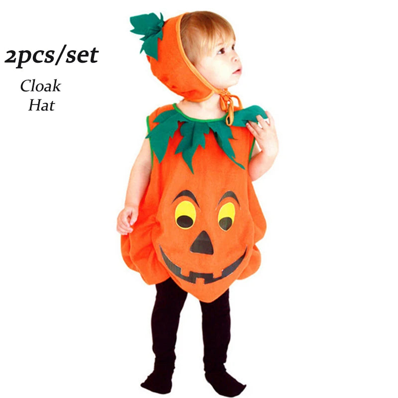 2025 Kids Halloween Party Costume Romper with Hat Shoes Toddler Pumpkin One-Piece Boy Girl Baby Jumpsuit Cosplay Clothing Set
