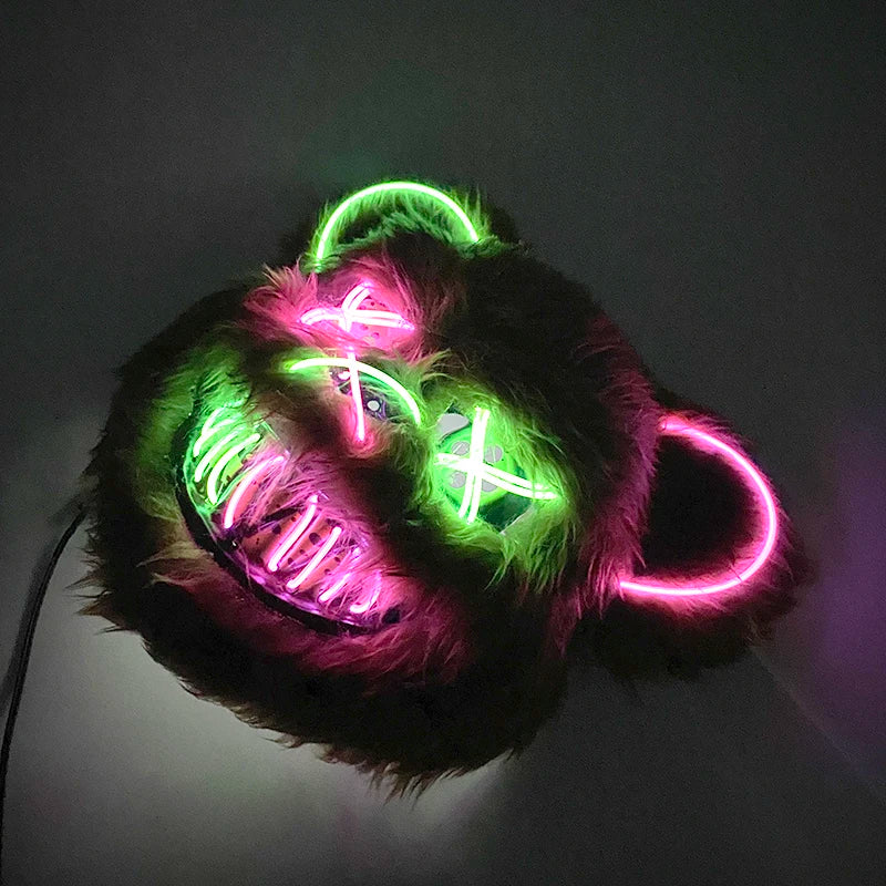 LED Bloody Rabbit Mask Horror Dance Masquerade Cosplay Decoration Cool Glowing Killer Rabbit Mask Scary Bloody Bear Mask For Men