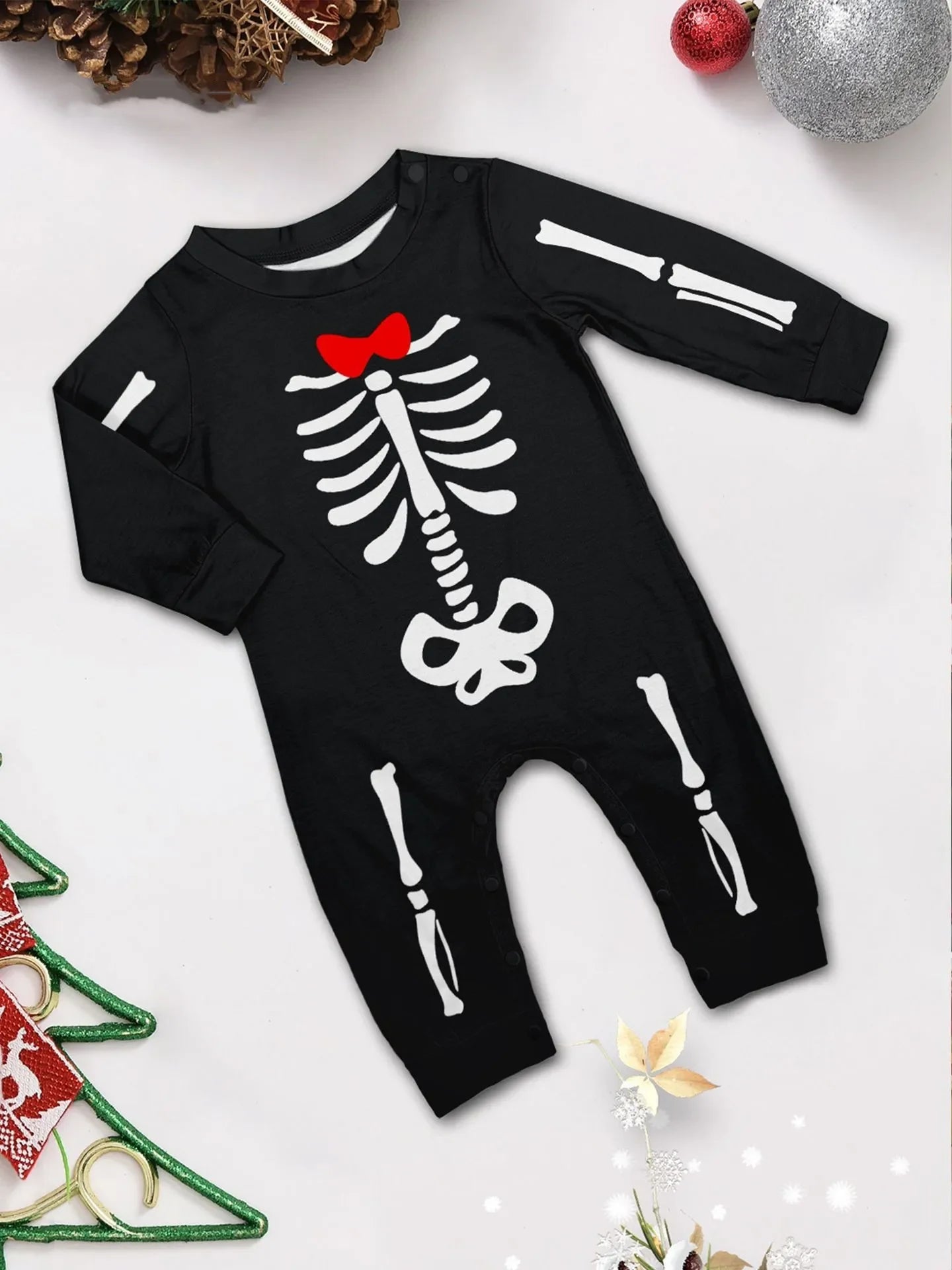 Happy Halloween Family Matching Outfits Skeleton Print Parent-child 2 Pieces Suit Sleepwear Soft Loose Pajamas Set Holiday Wear