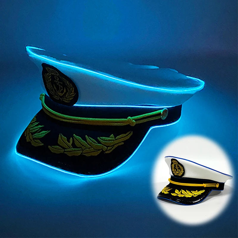 Newstyle Led Captain Hat Halloween Masquerade Pirate Theme Party Cosplay Captain Costumes Accessories Light Up Skull Pattern Hat