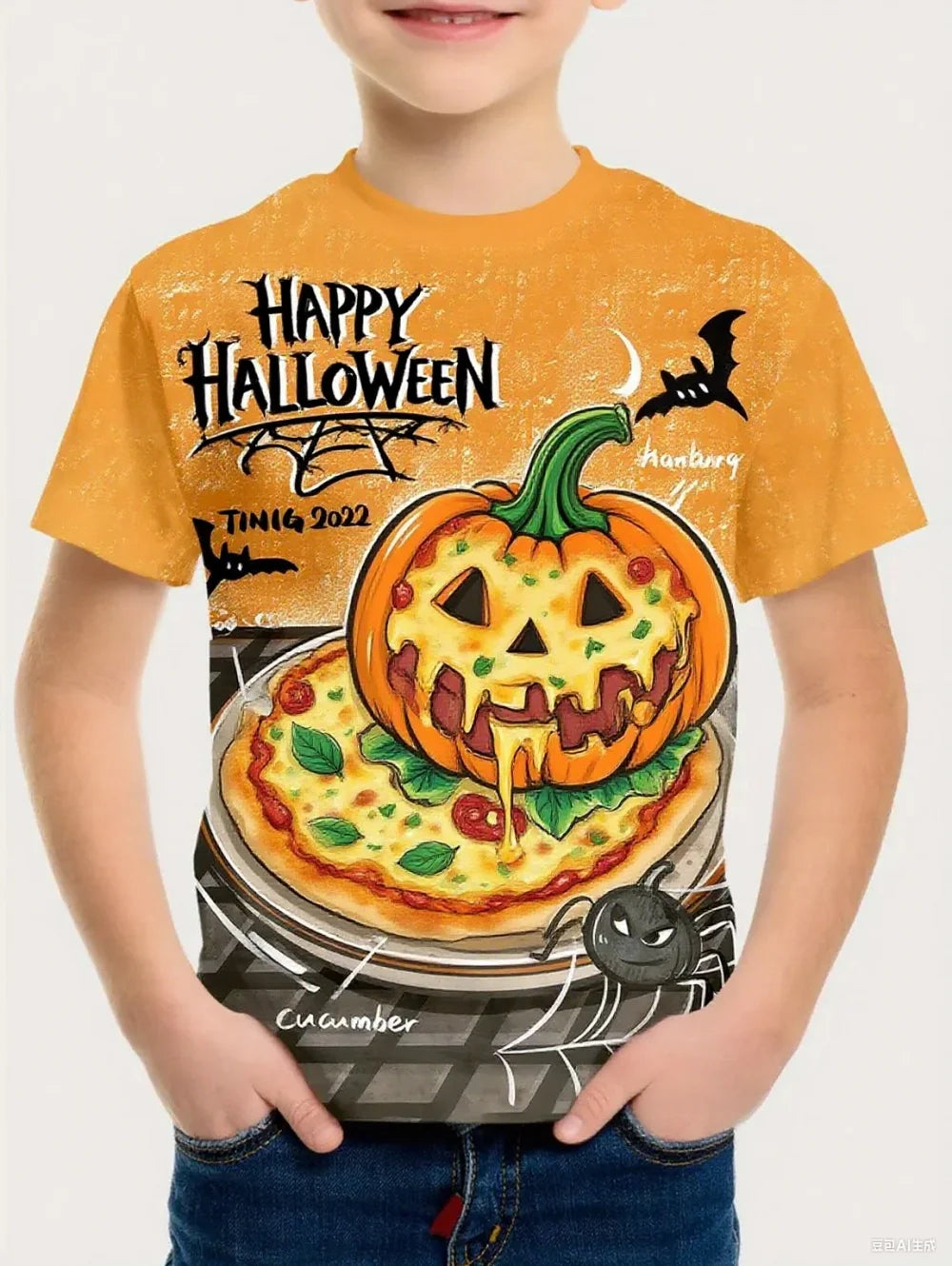 Halloween T-shirt Boys Girls Vintage T-shirt Harajuku  Summer Short Sleeve Top Holiday Girl Clothes Graphic Children's Clothing