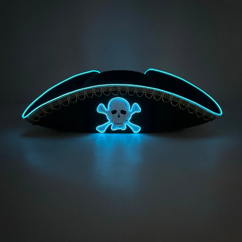 Newstyle Led Captain Hat Halloween Masquerade Pirate Theme Party Cosplay Captain Costumes Accessories Light Up Skull Pattern Hat