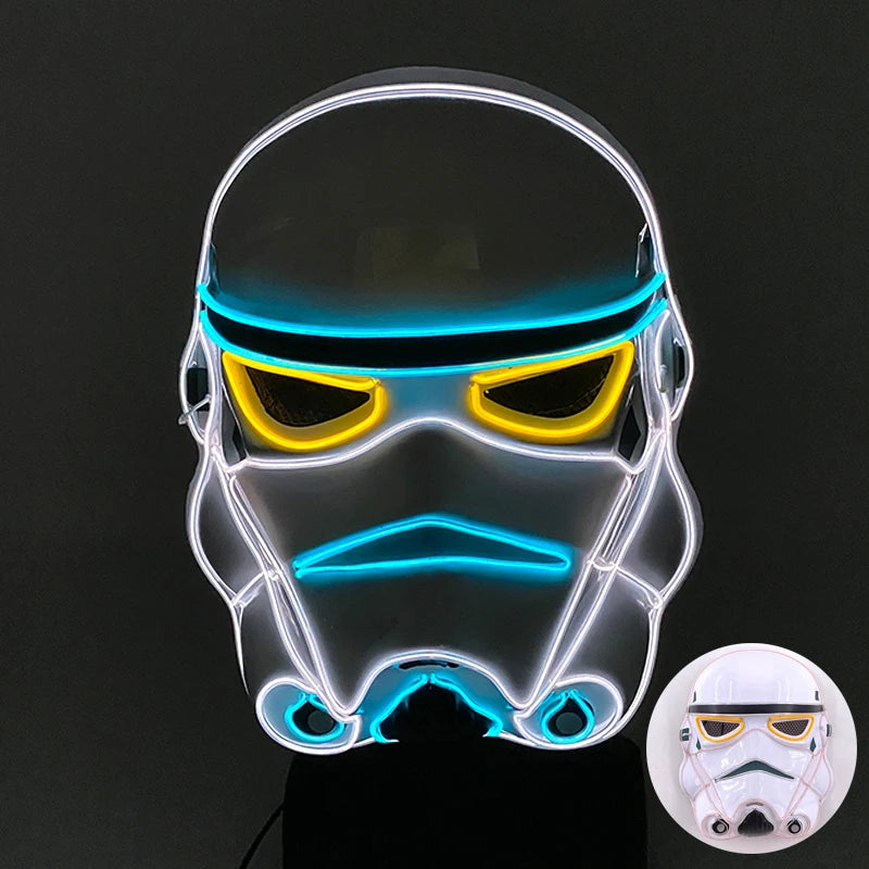 Light Up Japanese Oni Devil Mask LED Luminous Prajna Horror Mask Full Face Halloween Bar Party Props Neon Glowing Demon Mask