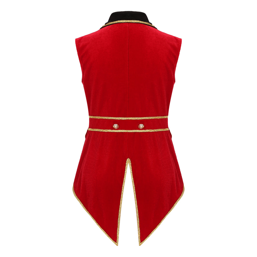 Womens Circus Ringmaster Costumes Halloween Showman Cosplay Tailcoat Lapel Vest Jacket Ringleader Lion Tamer Velvet Waistcoat