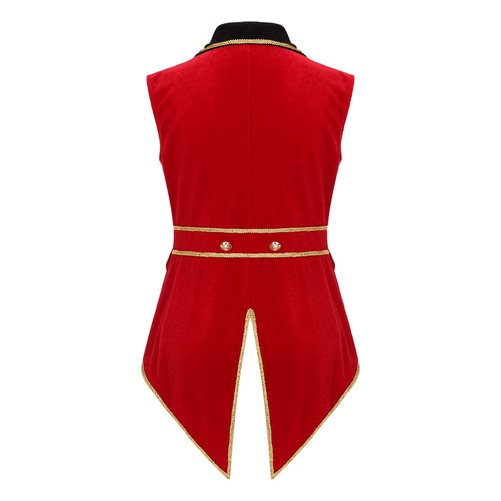 Womens Circus Ringmaster Costumes Halloween Showman Cosplay Tailcoat Lapel Vest Jacket Ringleader Lion Tamer Velvet Waistcoat