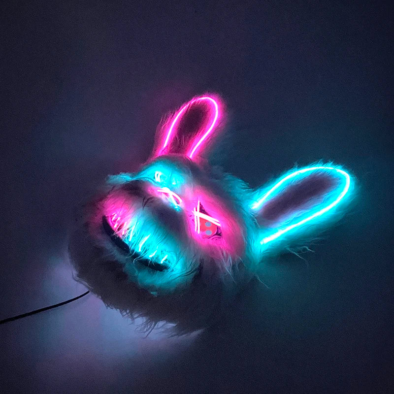 LED Bloody Rabbit Mask Horror Dance Masquerade Cosplay Decoration Cool Glowing Killer Rabbit Mask Scary Bloody Bear Mask For Men