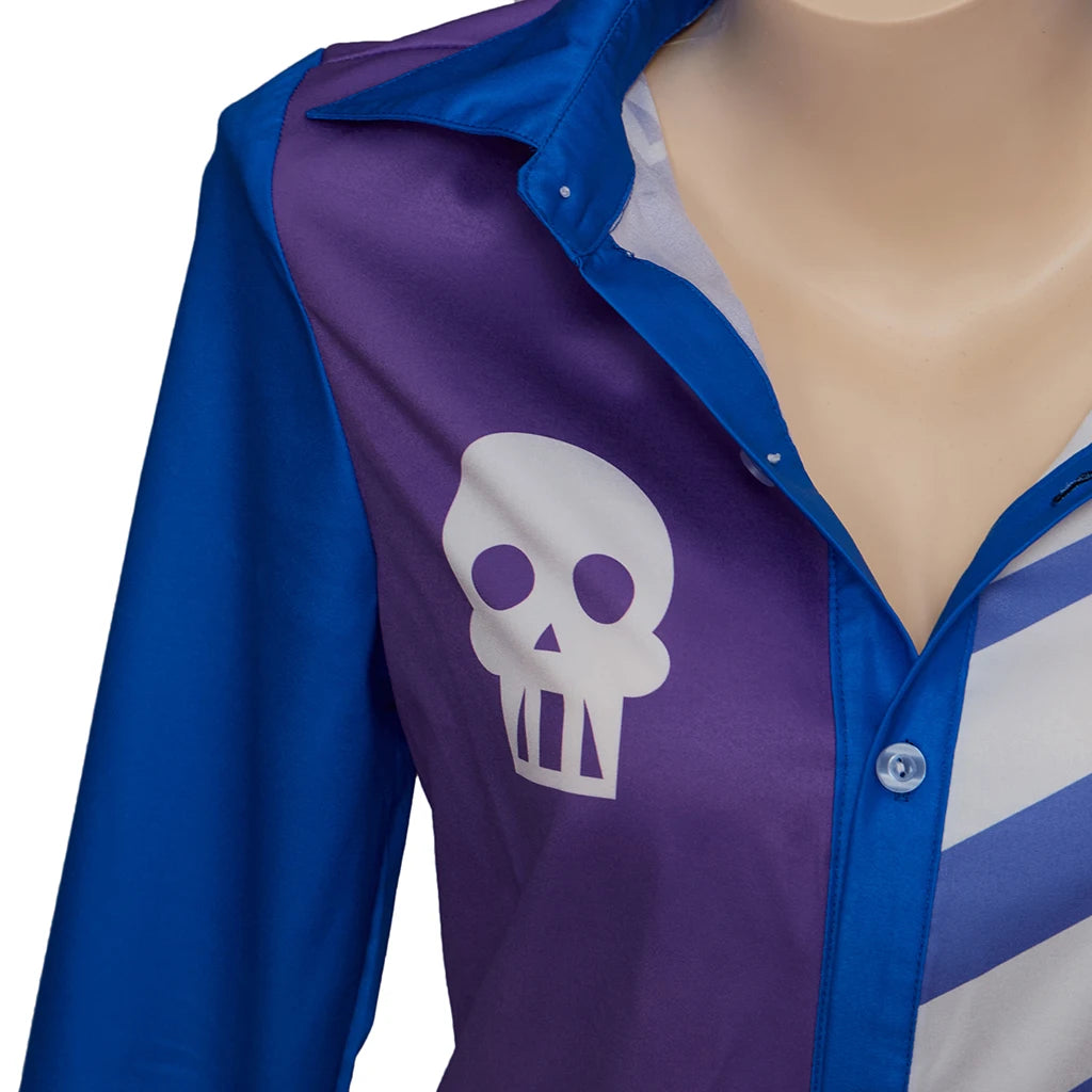Anime Horseman Sarah Lynn Cosplay Shirt Skull And Horizontal Stripe Blue Print Shirt Costume Adult Student Casual Top Blouse
