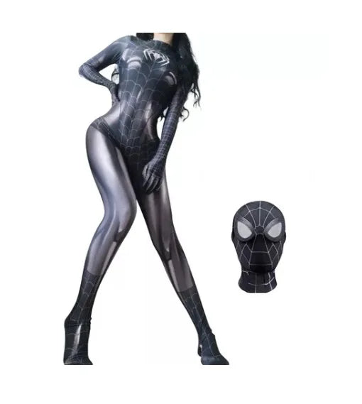 Superhero Female Spider Man Tight Fitting MJ Black Spider Sexy Cosplay Costume Jumpsuit Halloween Cosplay Costume