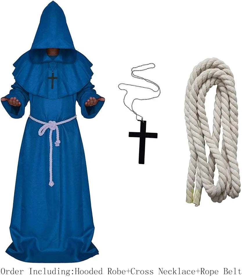 Friar Medieval Hooded Monk Renaissance Priest Robe Costume Cosplay For Halloween Costume Unisex