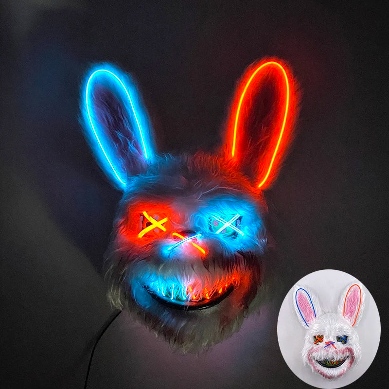 LED Bloody Rabbit Mask Horror Dance Masquerade Cosplay Decoration Cool Glowing Killer Rabbit Mask Scary Bloody Bear Mask For Men