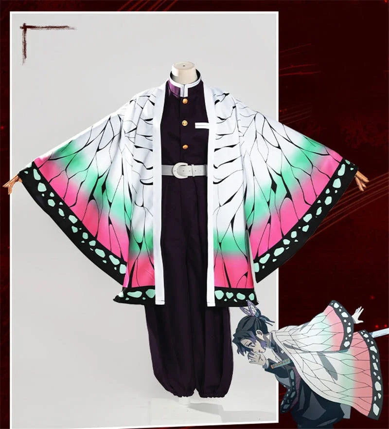 Anime Demon Slayer Kimetsu   Kochou Shinobu Cosplay Kostuum Pruik Set Kimono Uniform Halloween Anime Kostuums Voor Volwassen Kid