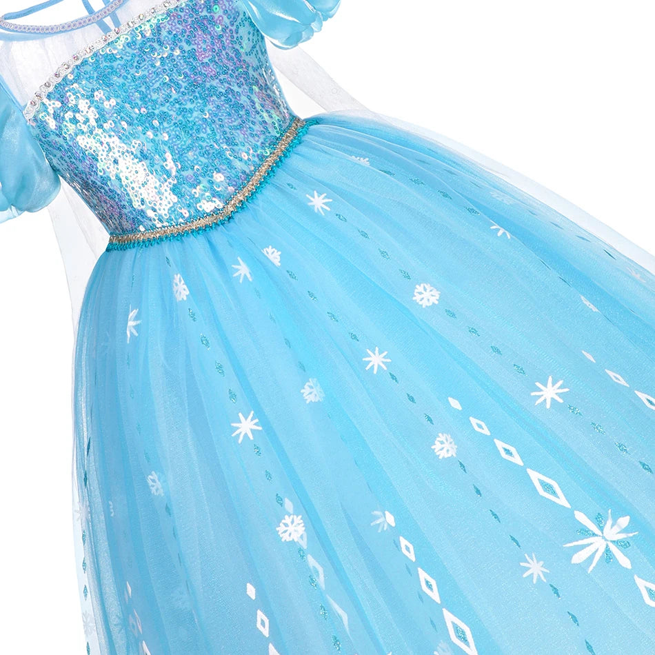 Elsa Girls Dress Frozan Cosplay Costume Princess Dresses Queen Snow Queen Wedding Luxurious With Cloak Carnival Gown Dresses Up
