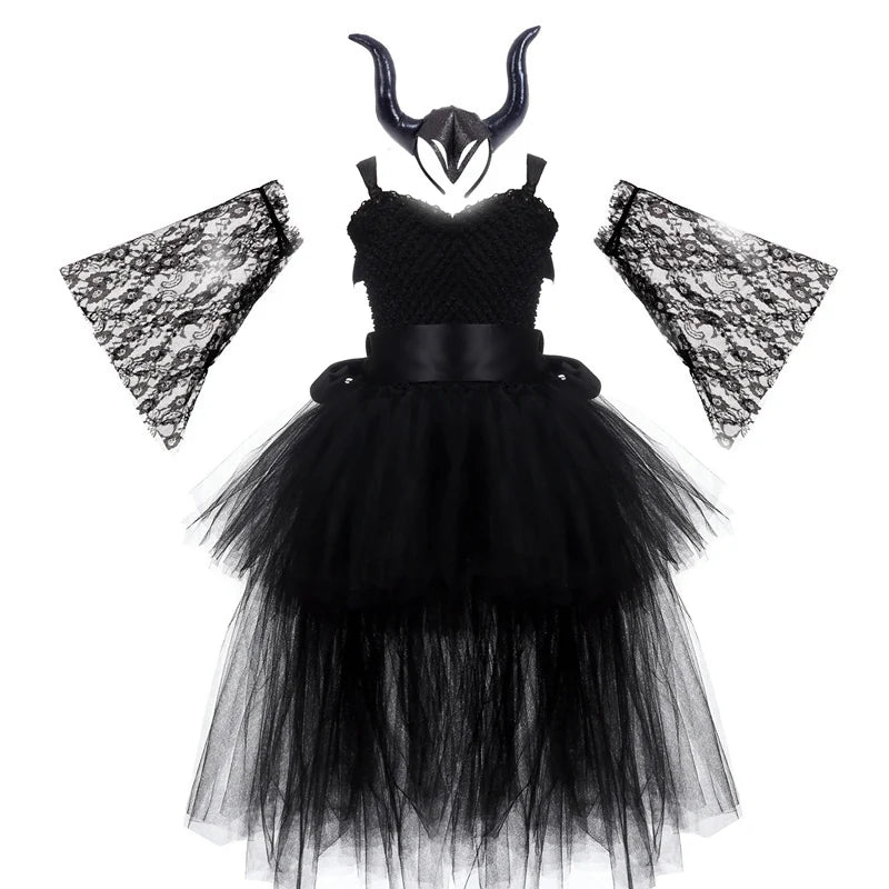 Halloween Witch Princess Dress Birthday Party Cosplay Angel Jumpsuit Children Mesh Tutu Pink Lace Sling vampire Costume for Girl