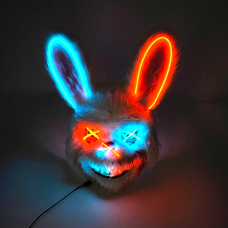 Light Up Japanese Oni Devil Mask LED Luminous Prajna Horror Mask Full Face Halloween Bar Party Props Neon Glowing Demon Mask