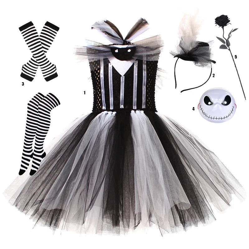 Halloween Christmas Eve Cosplay Dress Horror Fancy Princess Dress Girl Puffy Costume Carnival Party Clothes Gifts for Children