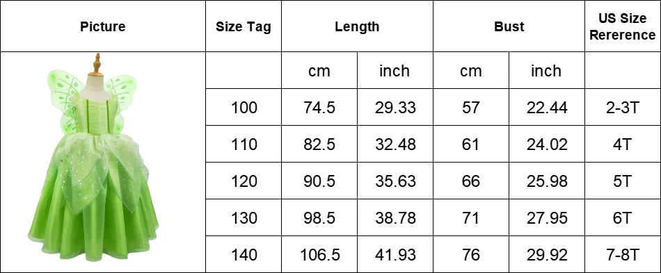 Girls Costume Halloween Costume for Kids Green Fancy Dress Fairy Princess Cosplay Carnival Party