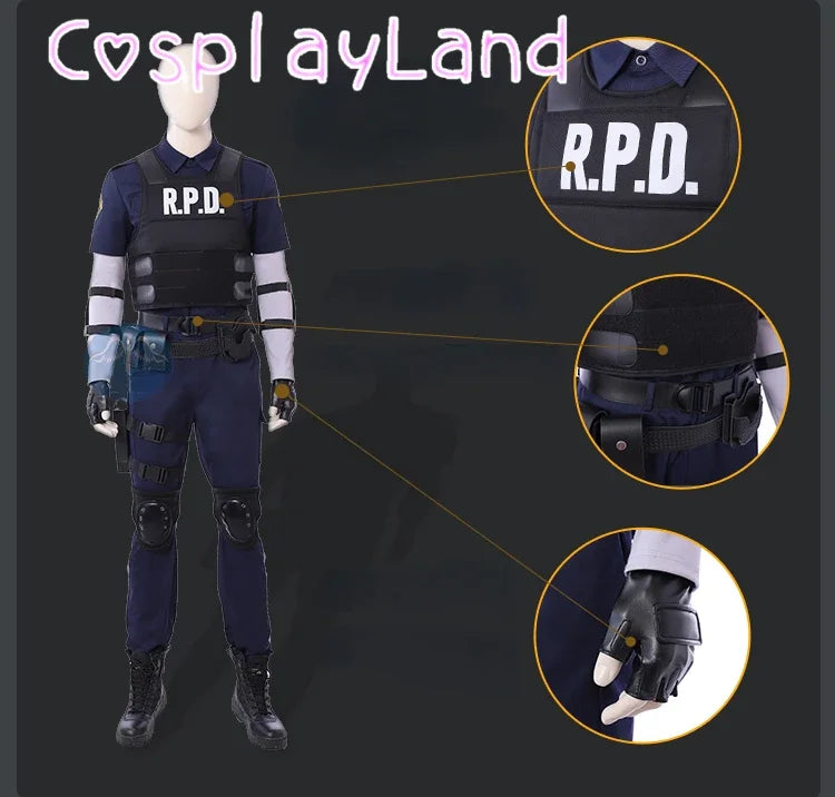 Resident 2 Cosplay Re Leon Scott Kennedy Cosplay Costume with Leon Vest Men Halloween Costumes Masqurade Comic Con Roleplay Suit