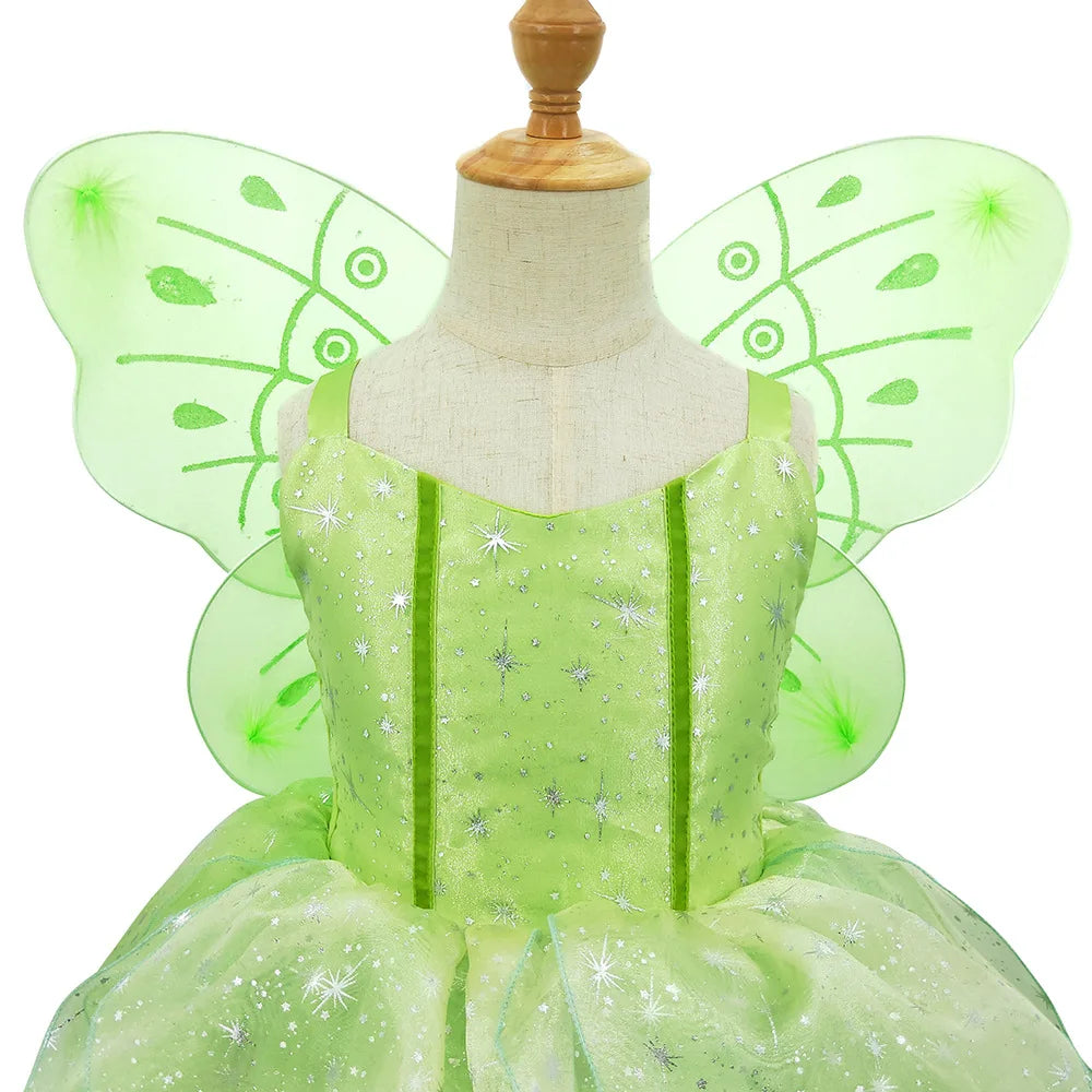 Girls Costume Halloween Costume for Kids Green Fancy Dress Fairy Princess Cosplay Carnival Party