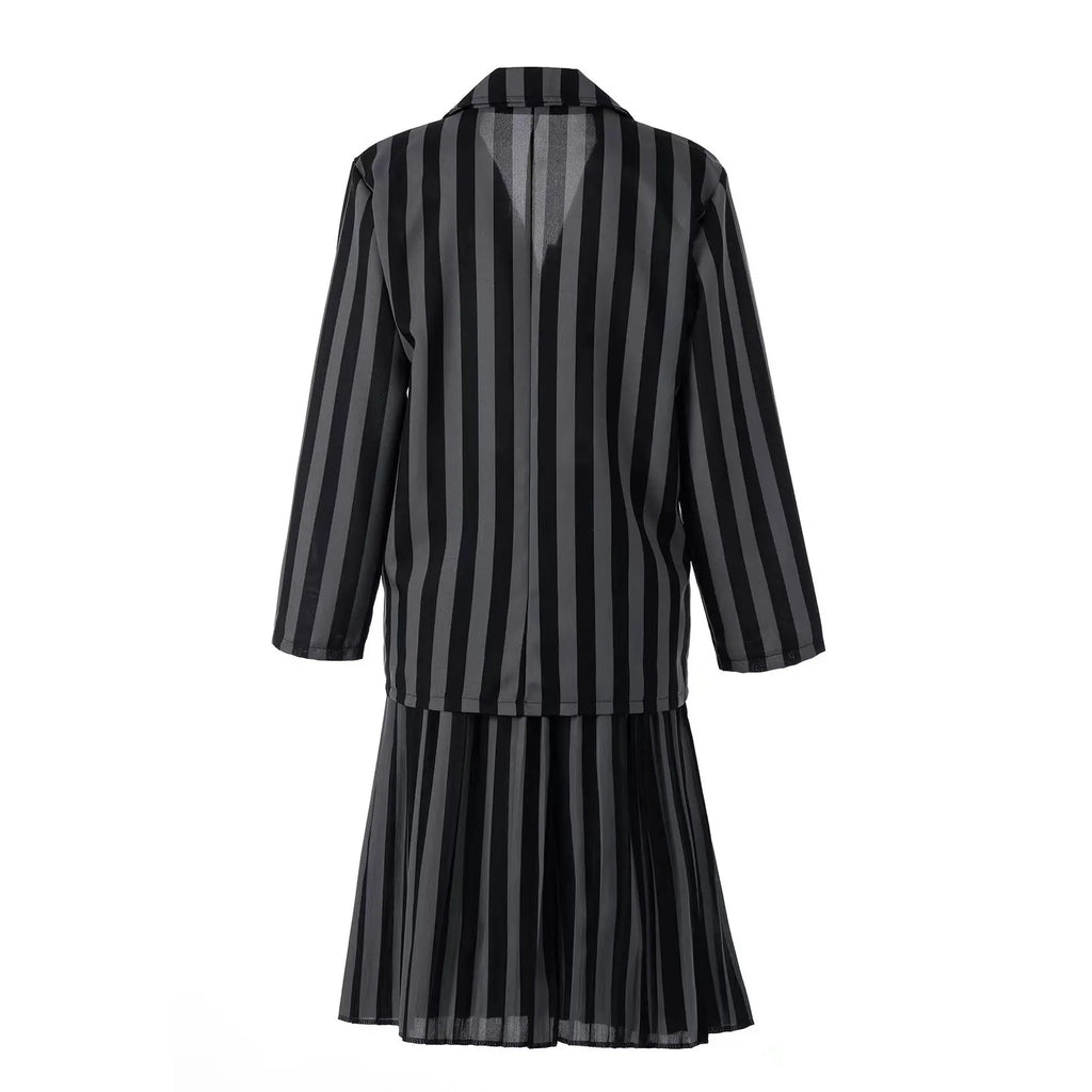 Addams Costumes Girls Black Uniform Suit Birthday Party Halloween Cosplay Dresses For Kids Women