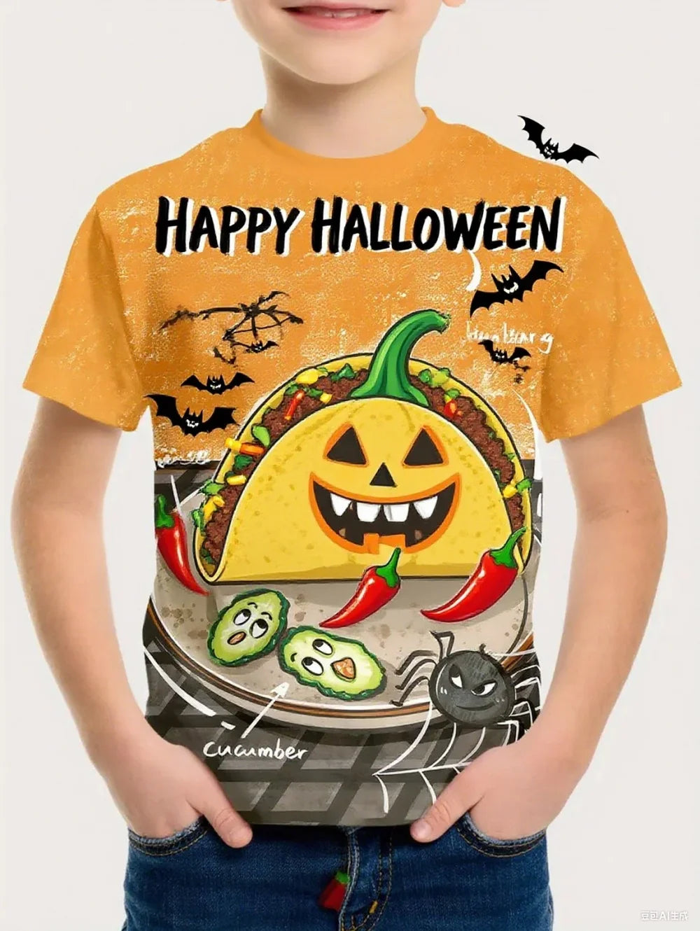 Halloween T-shirt Boys Girls Vintage T-shirt Harajuku  Summer Short Sleeve Top Holiday Girl Clothes Graphic Children's Clothing
