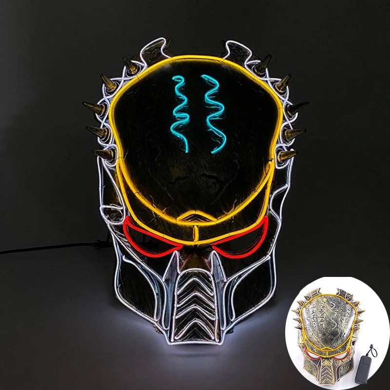 Light Up Japanese Oni Devil Mask LED Luminous Prajna Horror Mask Full Face Halloween Bar Party Props Neon Glowing Demon Mask