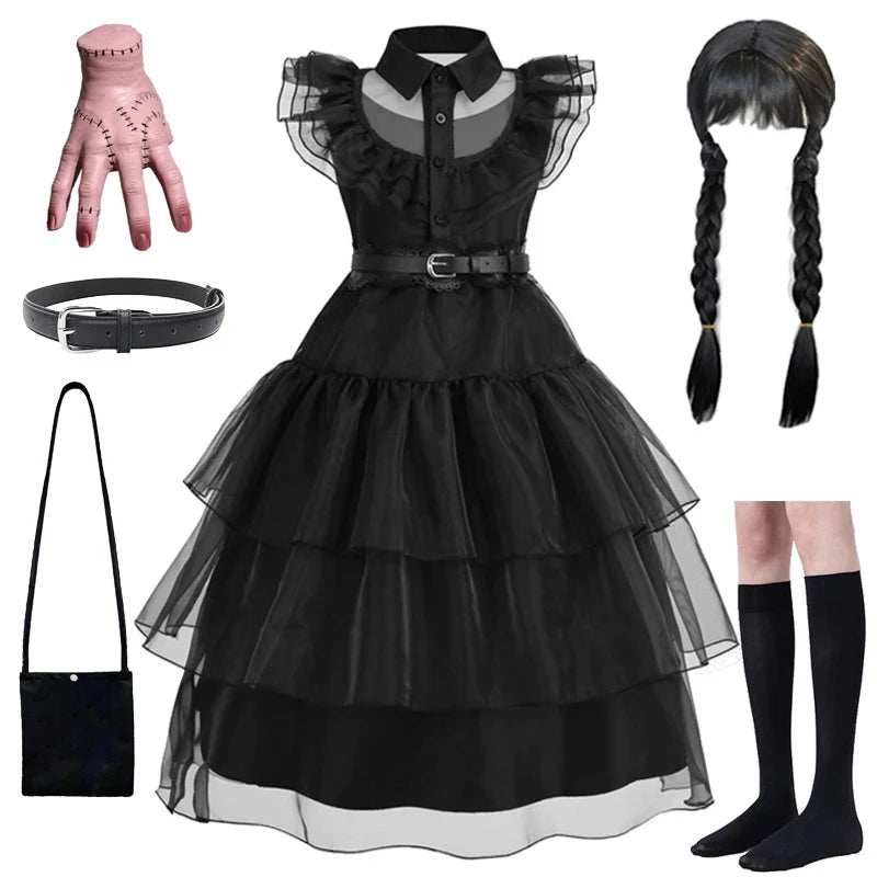 Horror Movie Wed Costume Girls Halloween Black Events Cosplay Dress Children Fashion Gothic Vestido Kids Evening Party Clothes