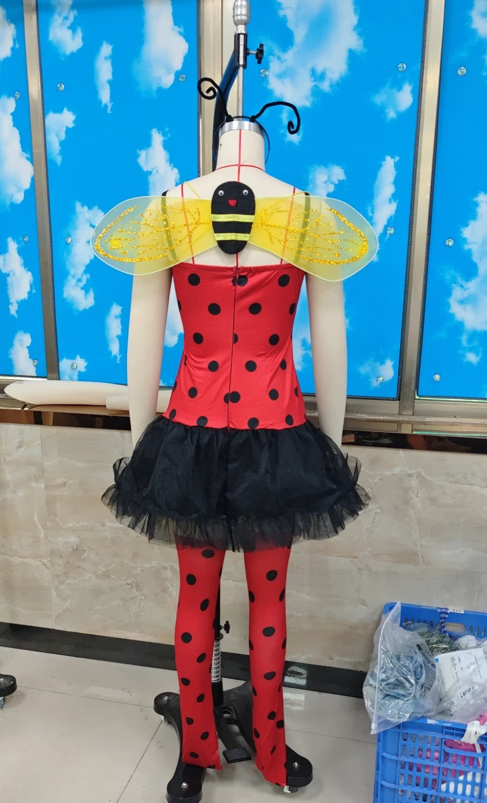 Combhasaki Women Halloween Insect Costumes Cute Bee Ladybug Dress and Wings Headband Set for Christmas Cosplay Party Outfits