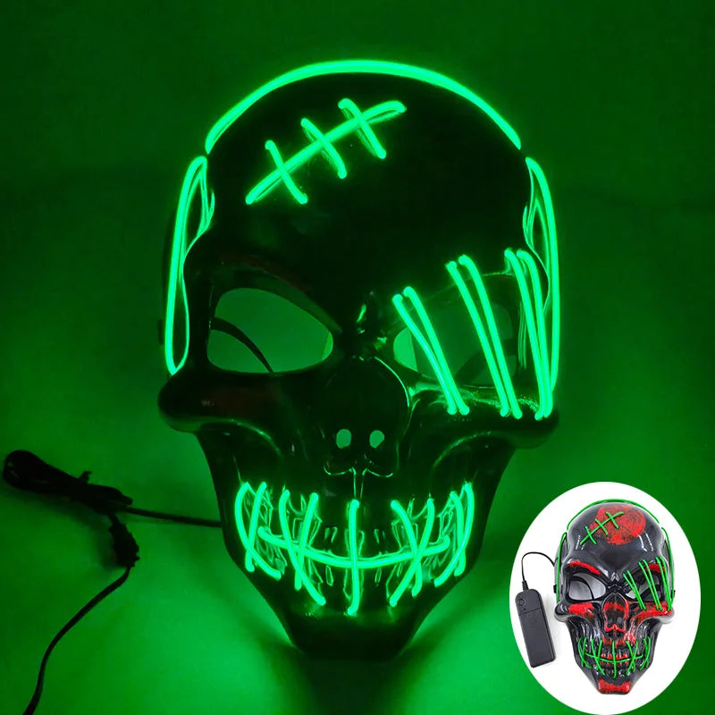 Light Up Japanese Oni Devil Mask LED Luminous Prajna Horror Mask Full Face Halloween Bar Party Props Neon Glowing Demon Mask