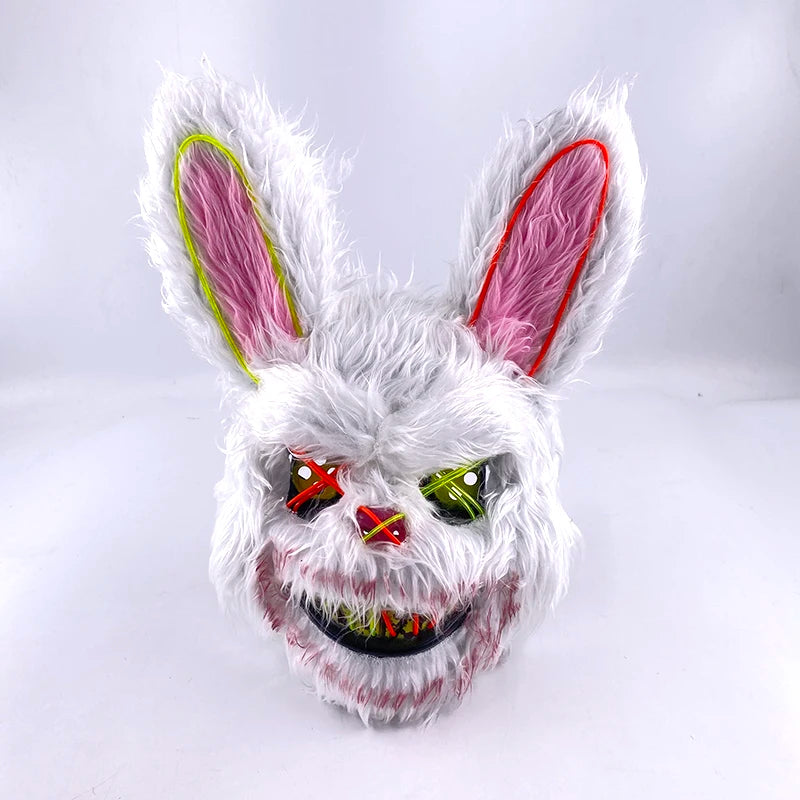 LED Bloody Rabbit Mask Horror Dance Masquerade Cosplay Decoration Cool Glowing Killer Rabbit Mask Scary Bloody Bear Mask For Men