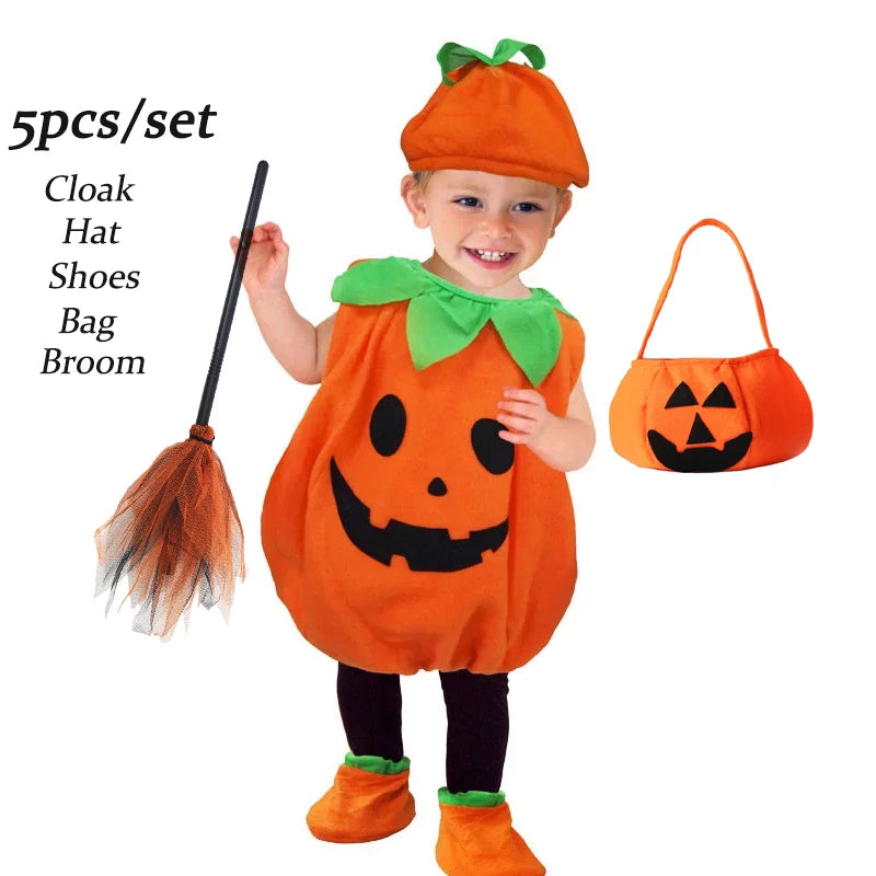 2025 Kids Halloween Party Costume Romper with Hat Shoes Toddler Pumpkin One-Piece Boy Girl Baby Jumpsuit Cosplay Clothing Set