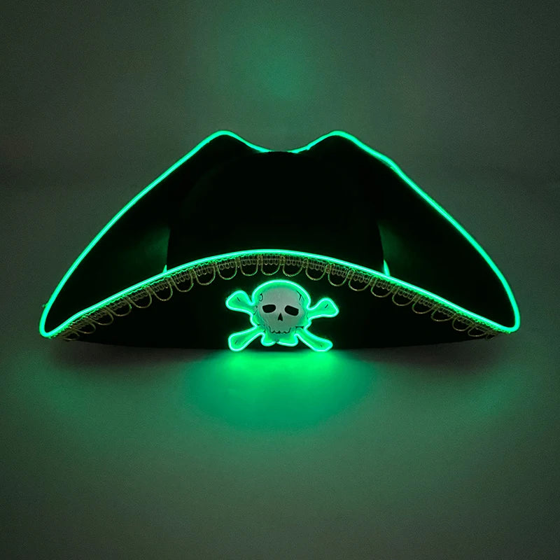Newstyle Led Captain Hat Halloween Masquerade Pirate Theme Party Cosplay Captain Costumes Accessories Light Up Skull Pattern Hat