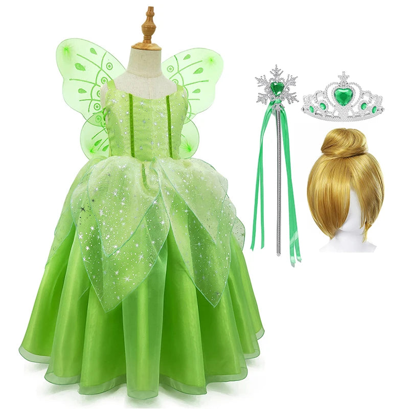Girls Costume Halloween Costume for Kids Green Fancy Dress Fairy Princess Cosplay Carnival Party