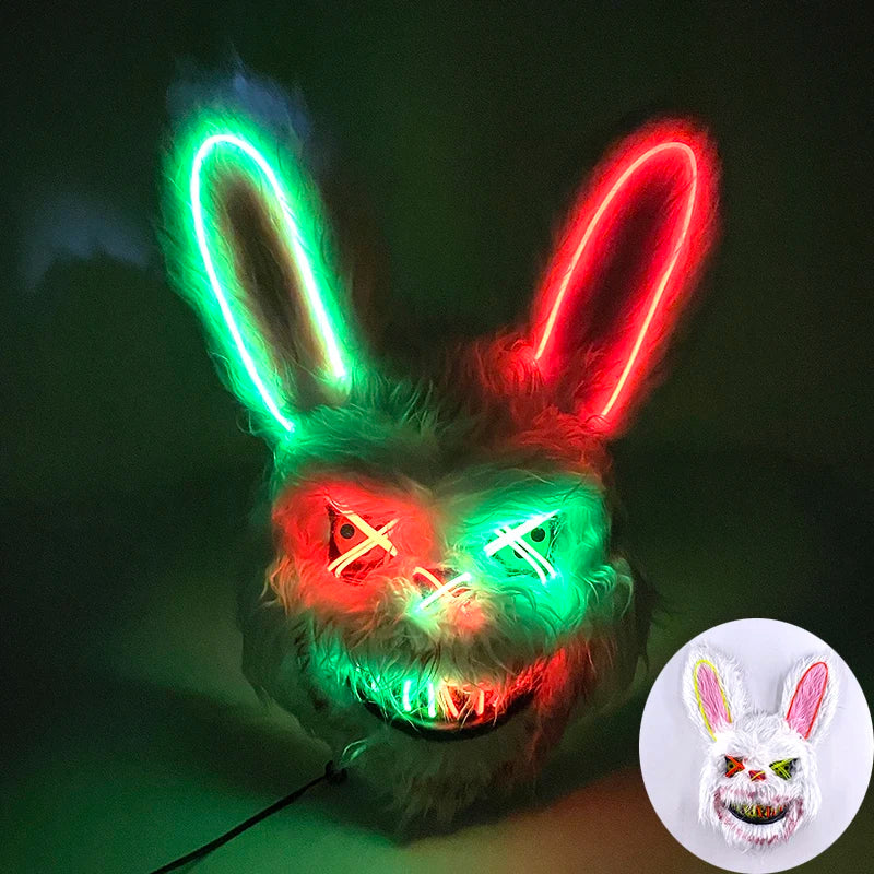 Light Up Japanese Oni Devil Mask LED Luminous Prajna Horror Mask Full Face Halloween Bar Party Props Neon Glowing Demon Mask
