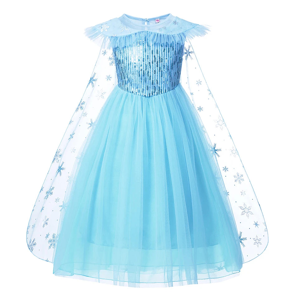 Elsa Girls Dress Frozan Cosplay Costume Princess Dresses Queen Snow Queen Wedding Luxurious With Cloak Carnival Gown Dresses Up