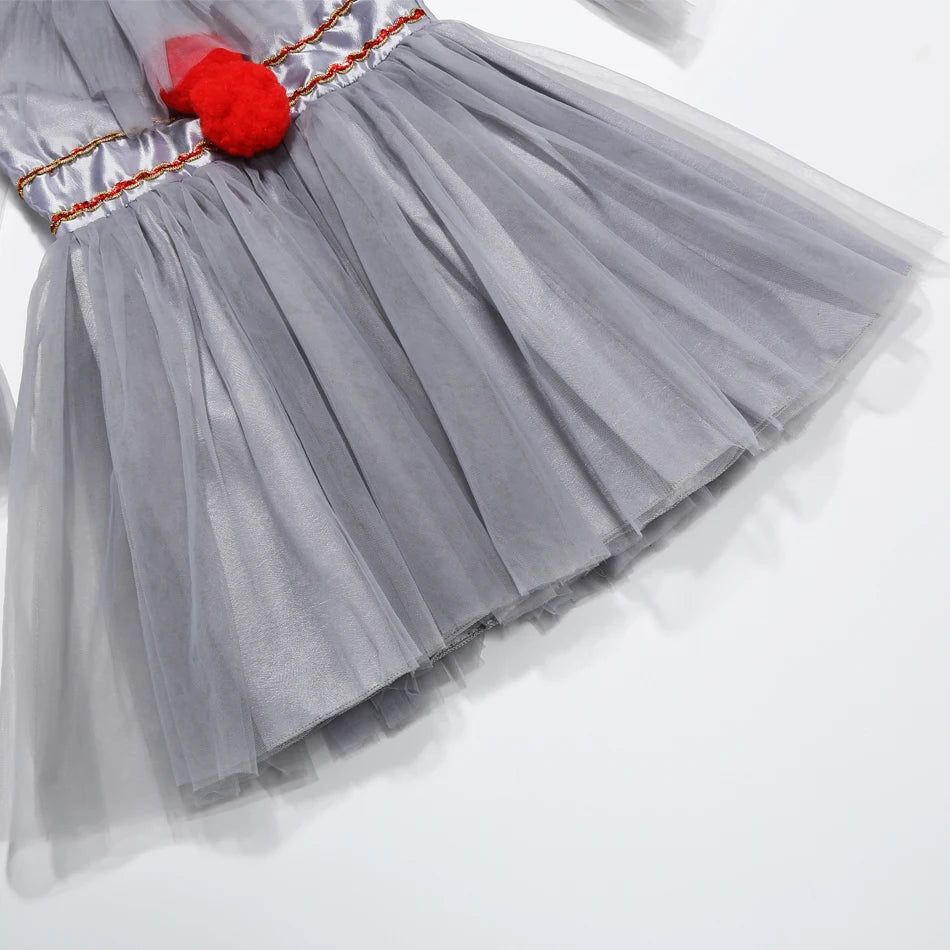 Gray Girls Joker Movie Cosplay Halloween Costume Tutu Dress Creepy Clown Thriller Party Clothes Children Tulle Fancy Party Dress