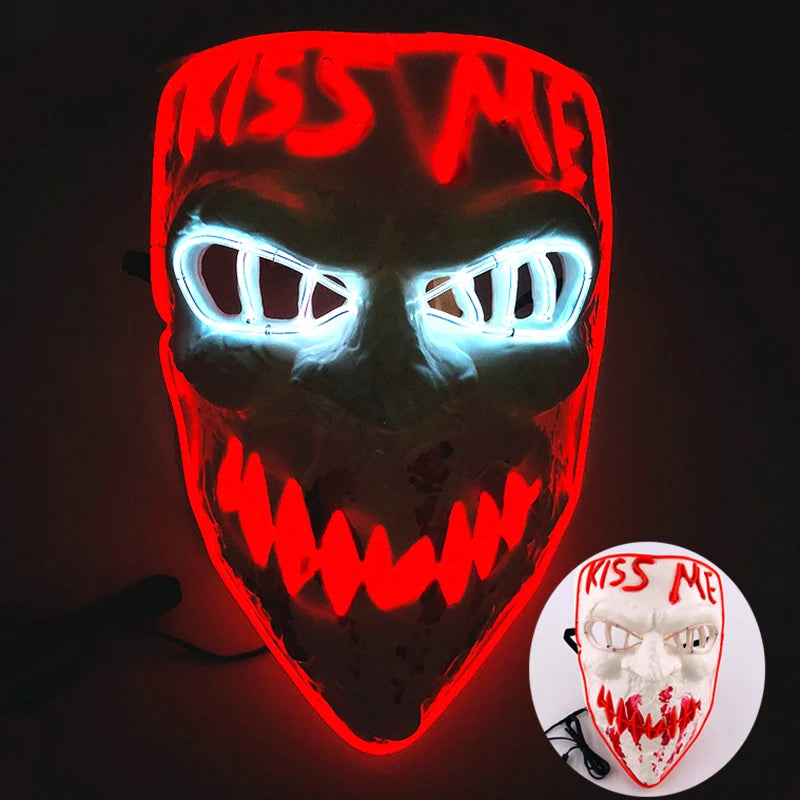 Light Up Japanese Oni Devil Mask LED Luminous Prajna Horror Mask Full Face Halloween Bar Party Props Neon Glowing Demon Mask